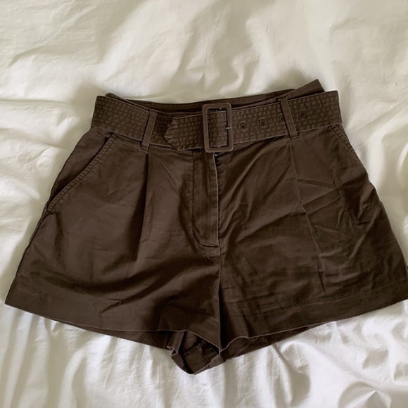 Talula by Aritzia Dark brown pleated belted khaki shorts - Picture 1 of 3